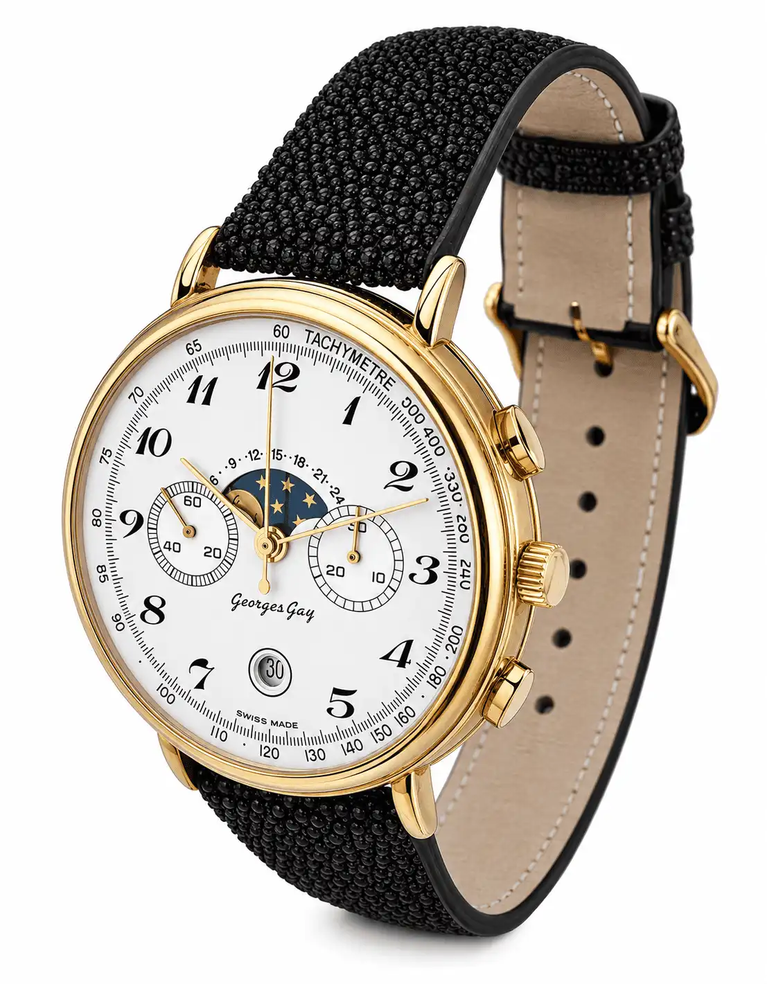 Chronographe Georges Gay doré avec phase de lune